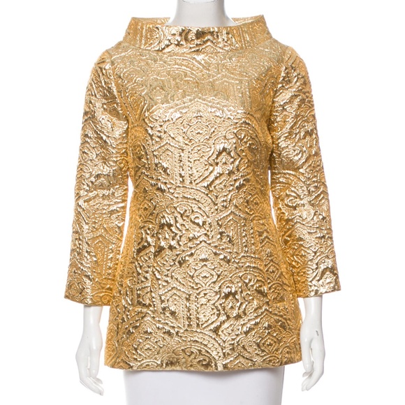 RARE Michael Kors Vintage Metallic Gold Brocade Tunic/Top Size 8 Made in Italy - Picture 2 of 10